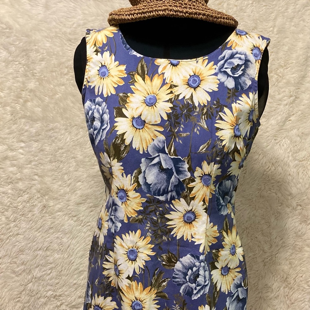 Sunflower summer dress VTG Faded Glory stretchy cotton shift Size 10